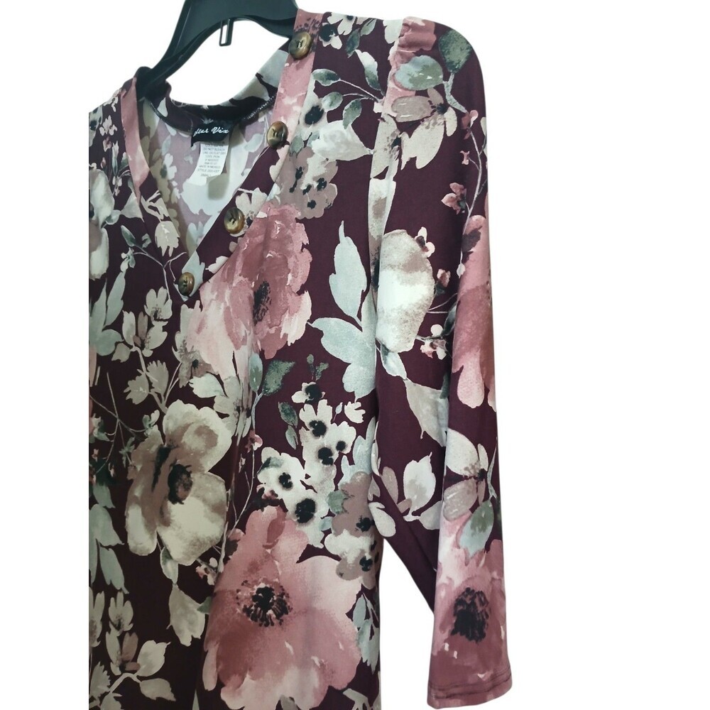 Altar  Vixen Floral Blouse Size Small Burgundy Pink 3/4 Sleeve Boho Top - Picture 5 of 5